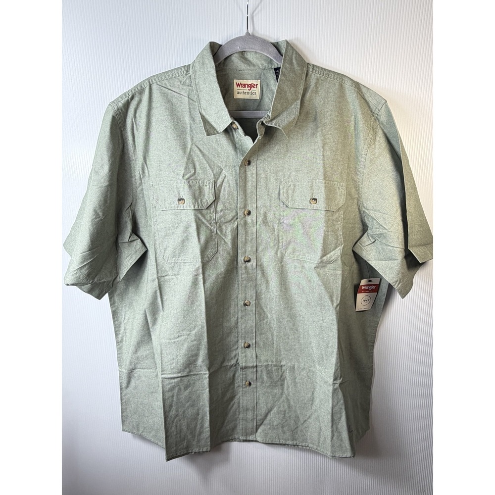 Wrangler Authentics Men's Short Sleeve Twill Button-Up Shirt XL Sage Green